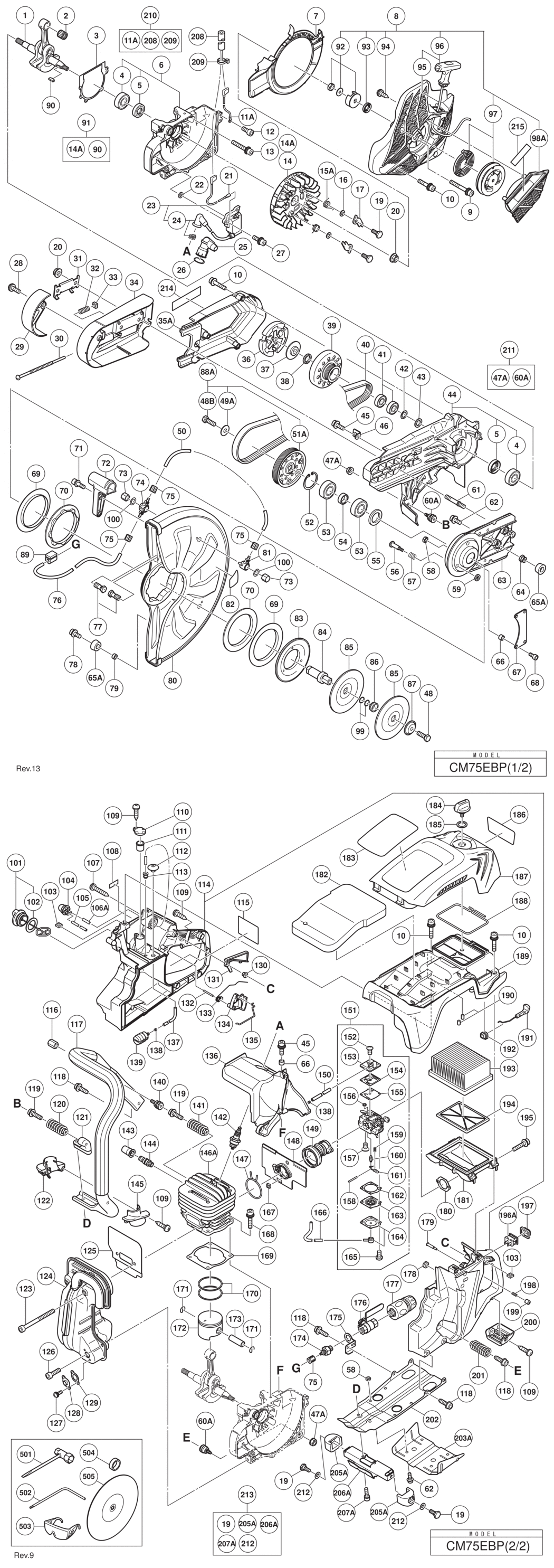 Hitachi / Hikoki CM75EBP Engine Cutter Spare Parts