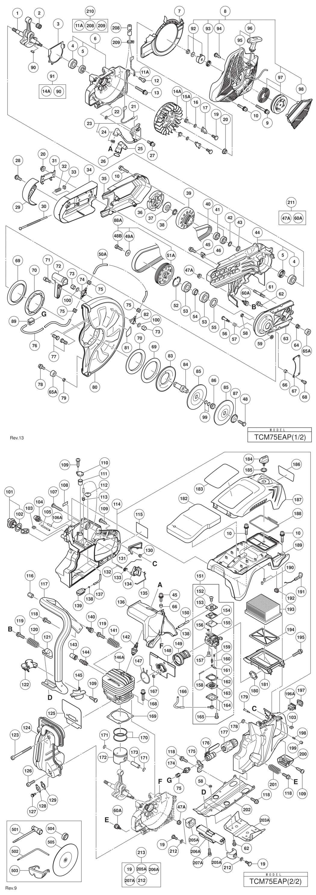 Hitachi / Hikoki TCM75EAP Engine Hedge Trimmer Spare Parts