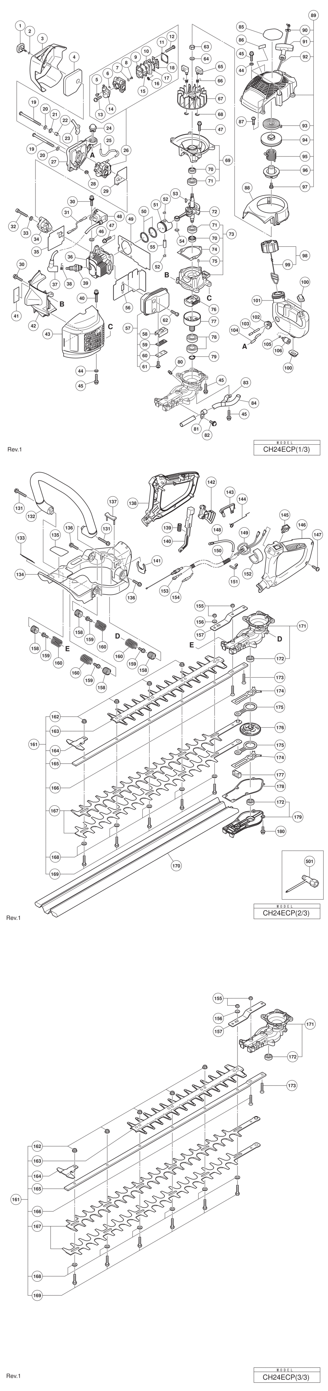 Hitachi / Hikoki CH24ECP Engine Hedge Trimmer Spare Parts