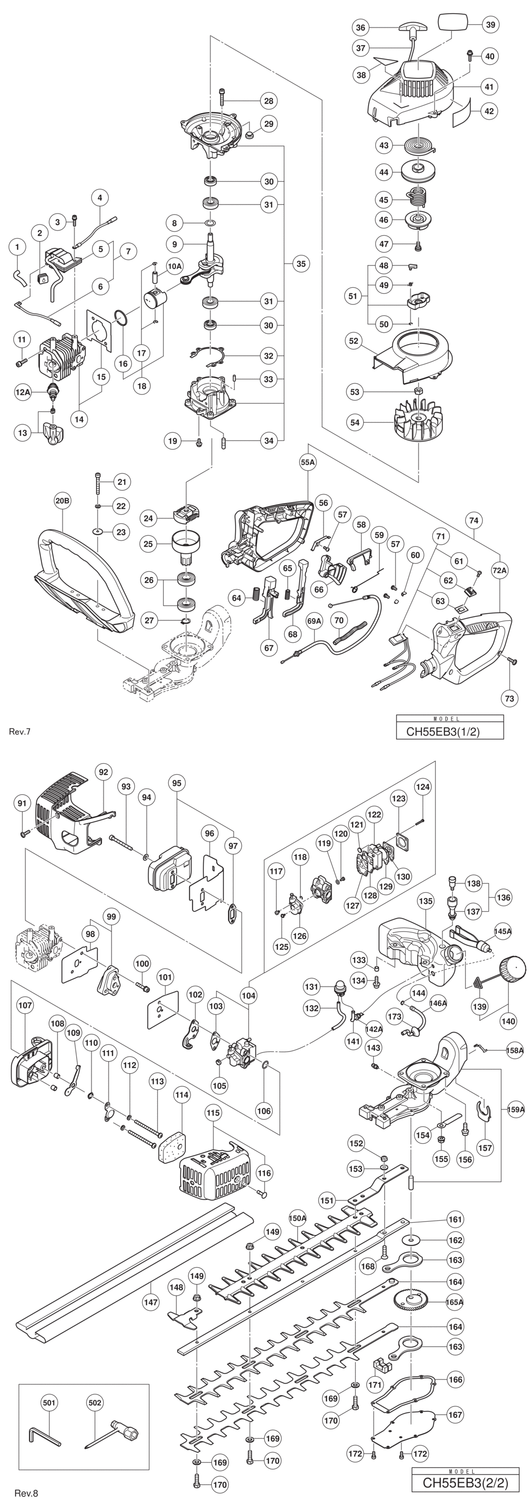 Hitachi / Hikoki CH55EB3 Engine Hedge Trimmer Spare Parts