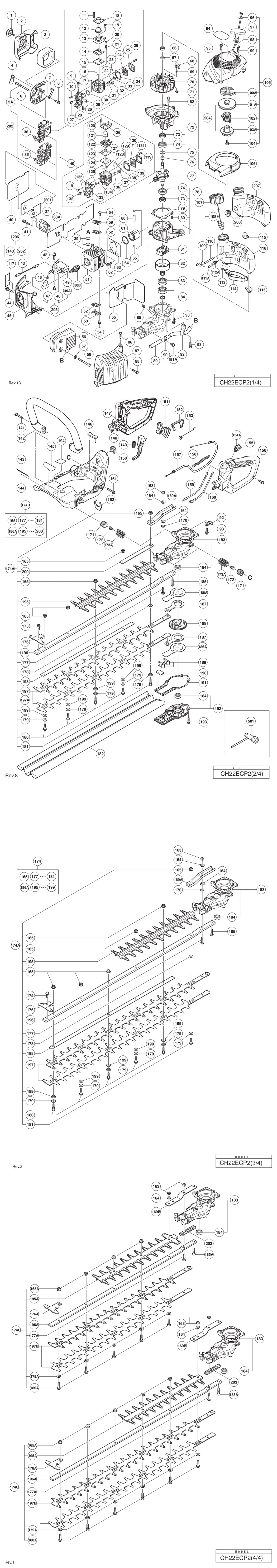 Hitachi / Hikoki CH22ECP2 Engine Hedge Trimmer Spare Parts