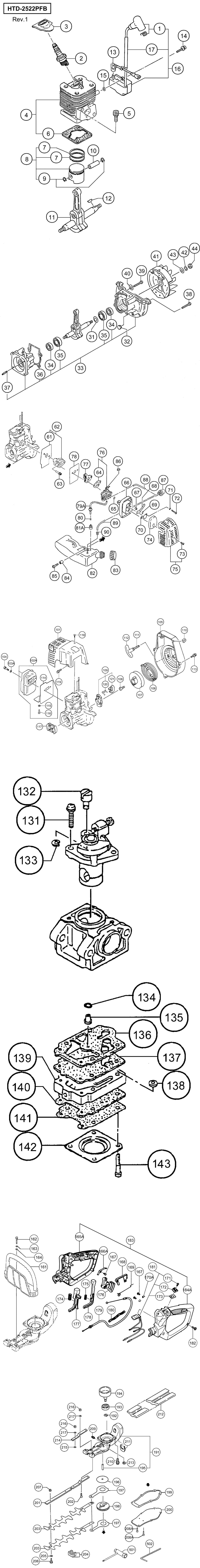 Hitachi / Hikoki HTD-2522PFB Engine Hedge Trimmer Spare Parts