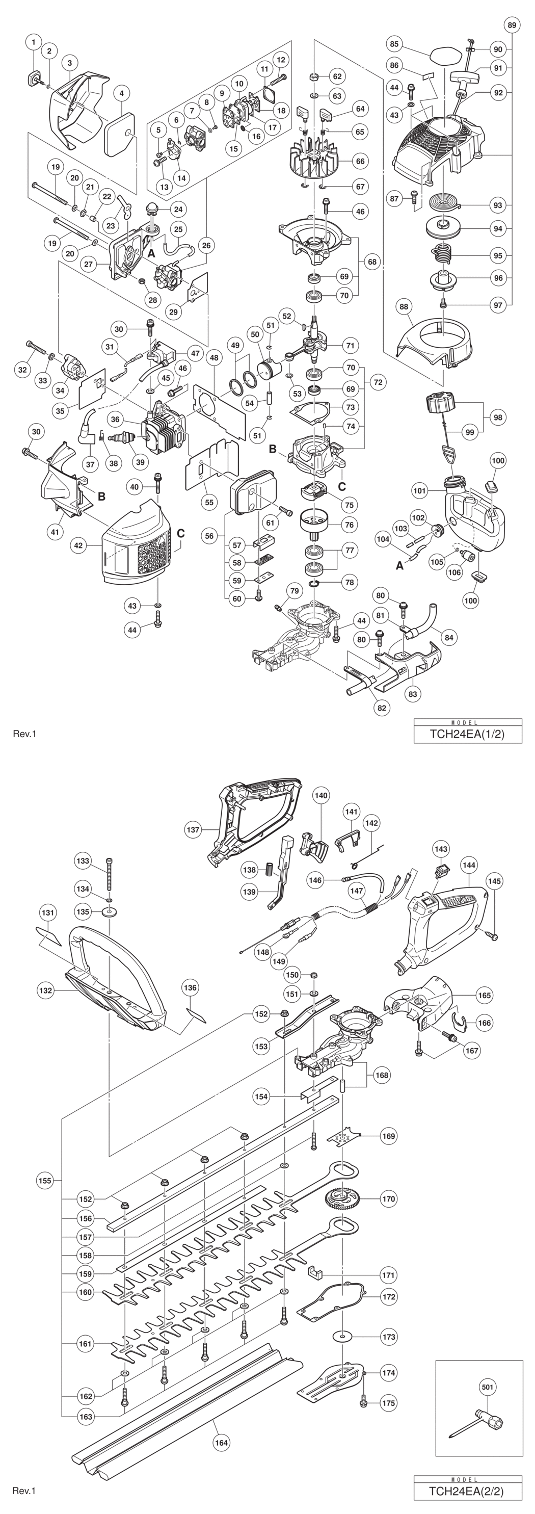 Hitachi / Hikoki TCH24EA Engine Hedge Trimmer Spare Parts