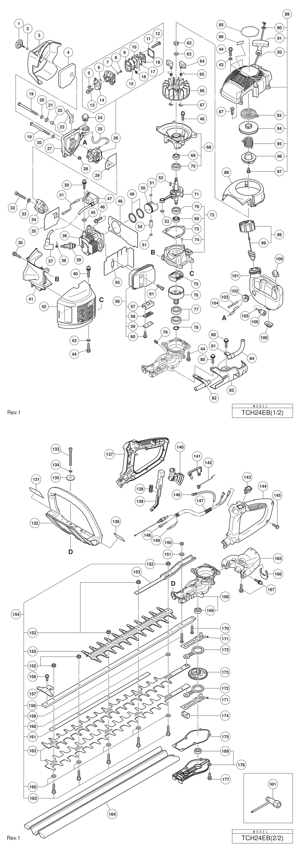 Hitachi / Hikoki TCH24EB Engine Hedge Trimmer Spare Parts