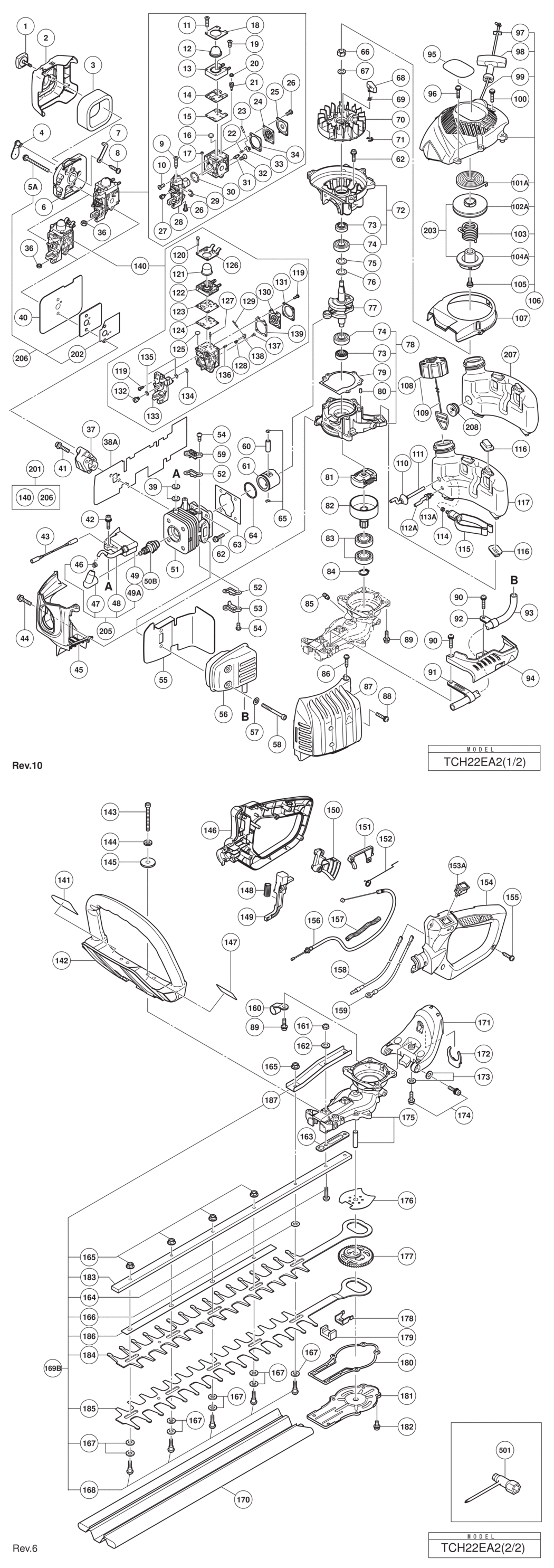 Hitachi / Hikoki TCH22EA2 Engine Hedge Trimmer Spare Parts