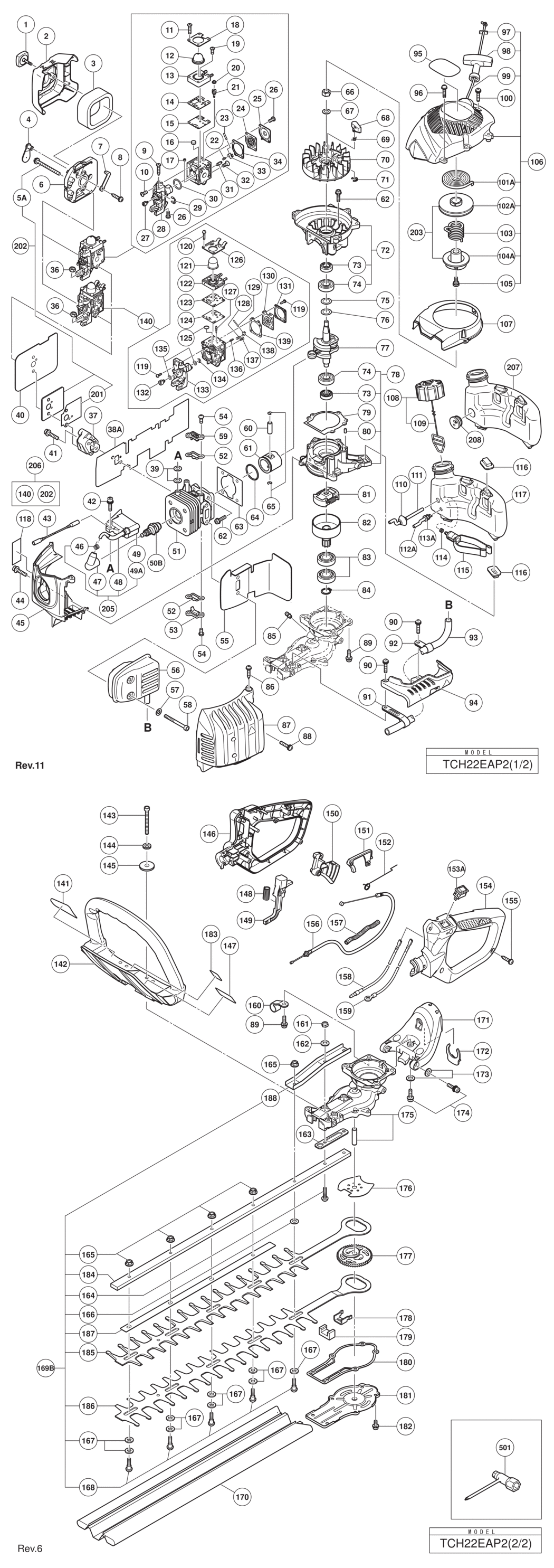 Hitachi / Hikoki TCH22EAP2 Engine Hedge Trimmer Spare Parts
