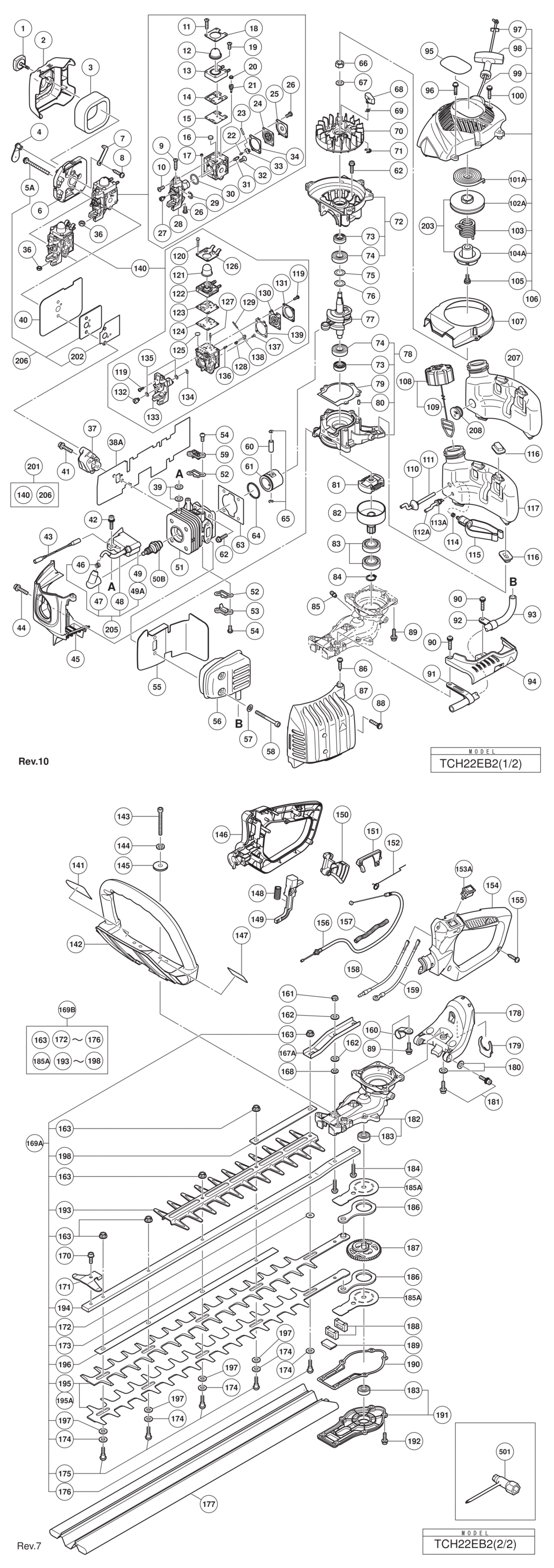 Hitachi / Hikoki TCH22EB2 Engine Hedge Trimmer Spare Parts