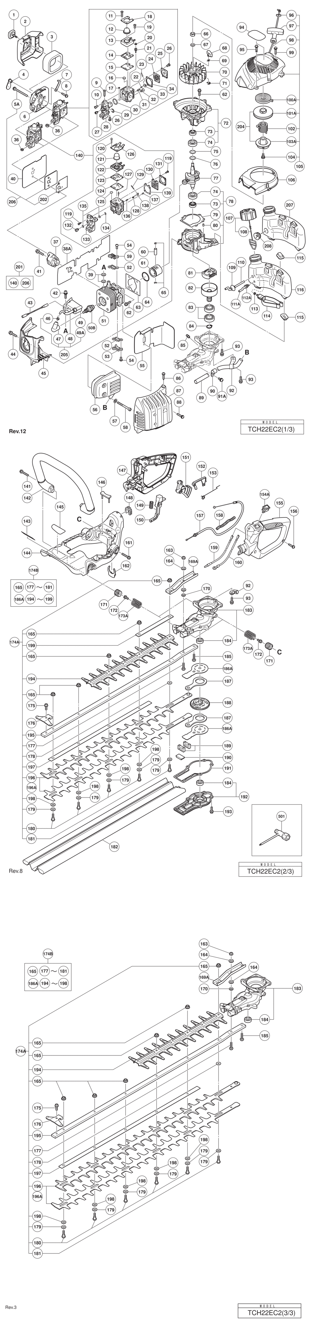 Hitachi / Hikoki TCH22EC2 Engine Hedge Trimmer Spare Parts