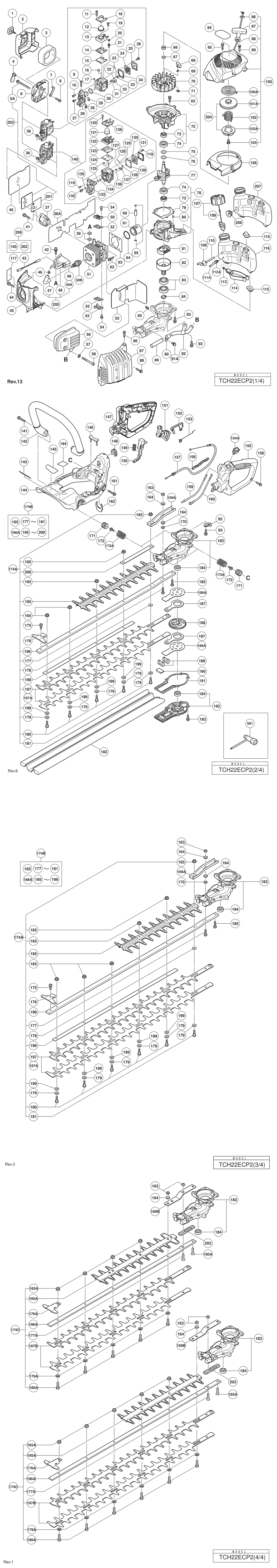 Hitachi / Hikoki TCH22ECP2 Engine Hedge Trimmer Spare Parts