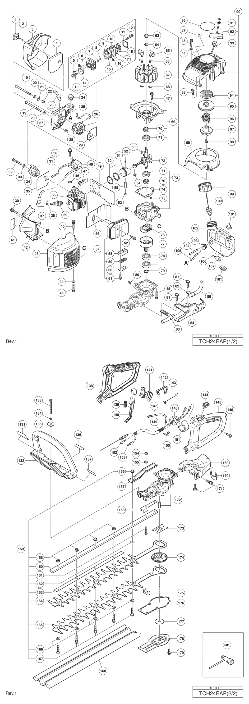 Hitachi / Hikoki TCH24EAP Engine Hedge Trimmer Spare Parts