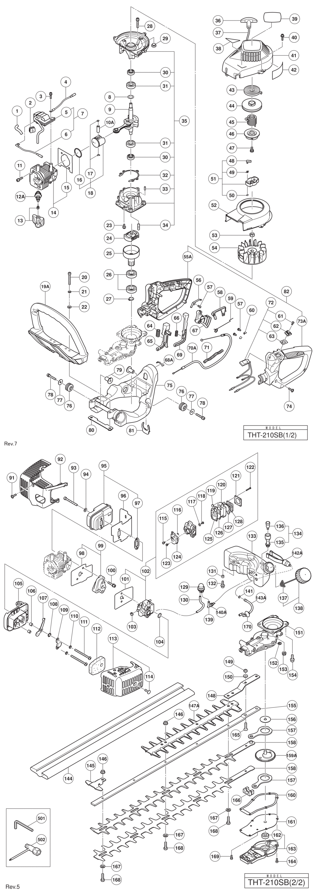 Hitachi / Hikoki THT-210SB Engine Hedge Trimmer Spare Parts