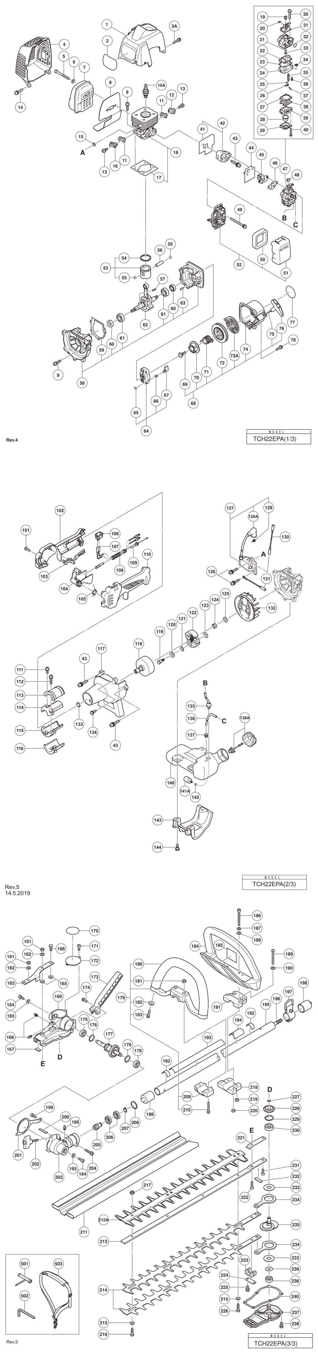 Hitachi / Hikoki TCH22EPA Engine Hedge Trimmer Spare Parts