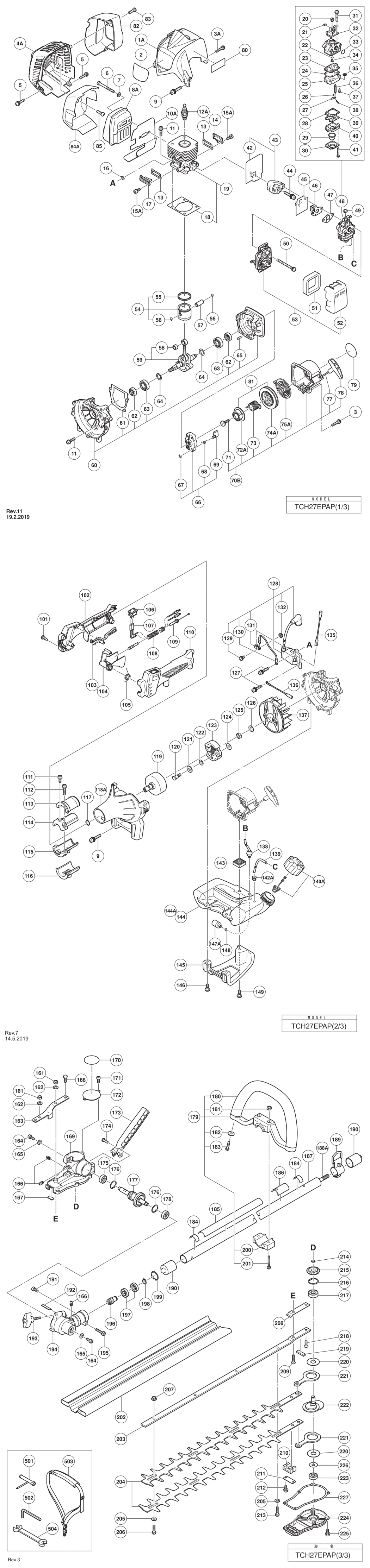 Hitachi / Hikoki TCH27EPAP Engine Hedge Trimmer Spare Parts