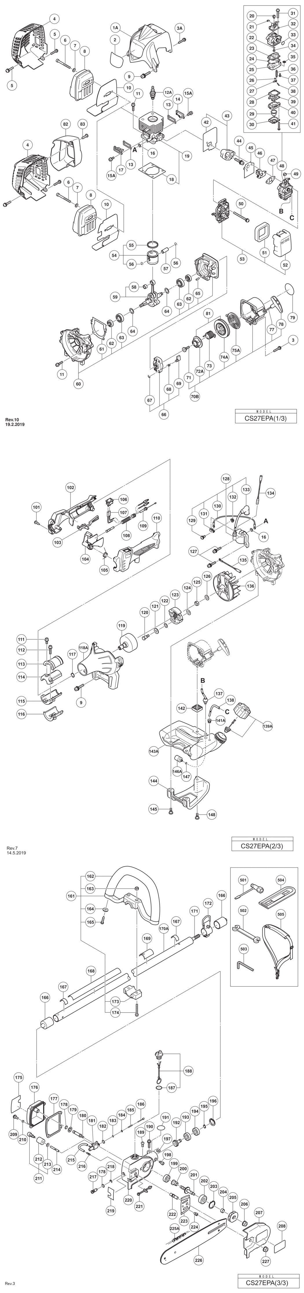 Hitachi / Hikoki CS27EPA Engine Pole Saw Spare Parts