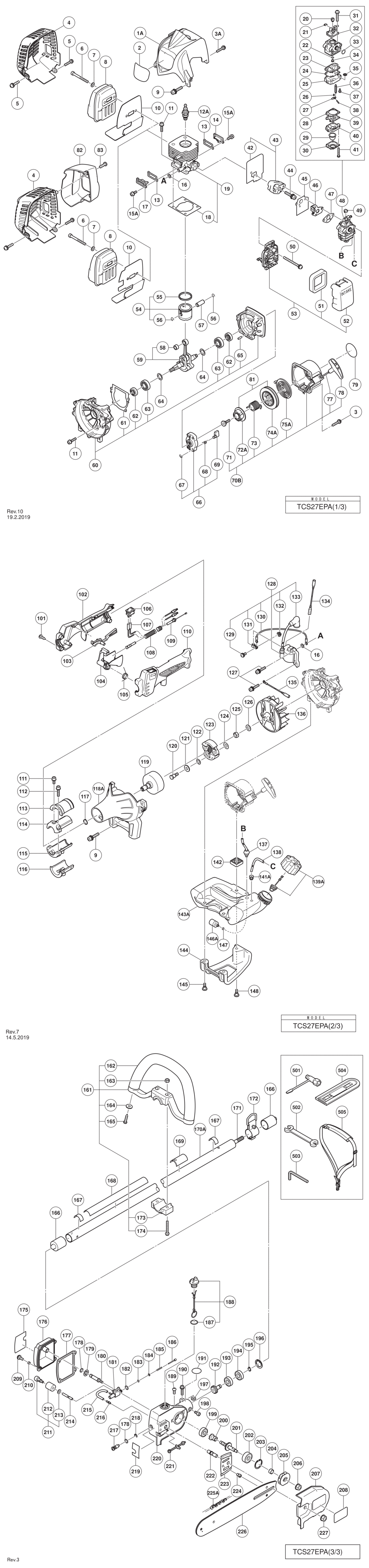 Hitachi / Hikoki TCS27EPA Engine Chain Saw Spare Parts