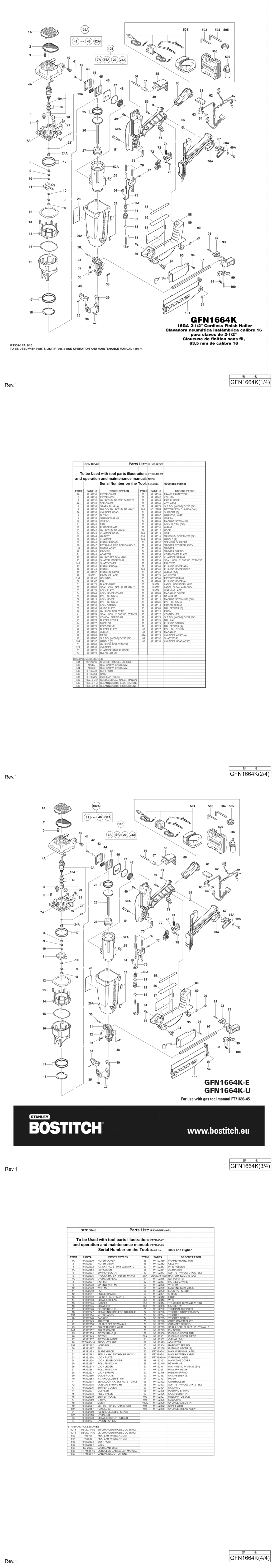 Hitachi / Hikoki GFN1664K Gas Finish Nailer Spare Parts