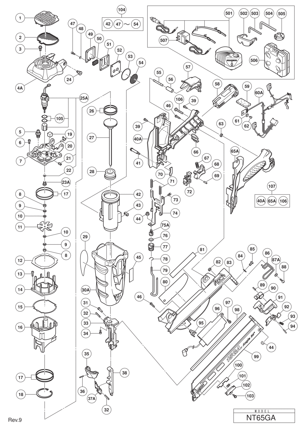 Hitachi / Hikoki NT65GA Gas Finish Nailer Spare Parts