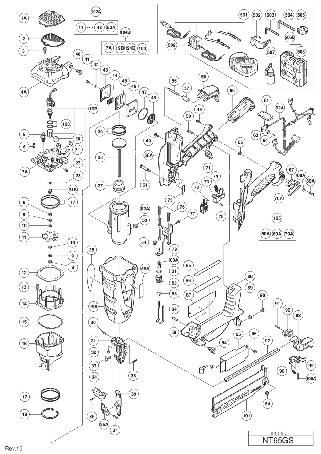 Hitachi / Hikoki NT65GS Gas Finish Nailer Spare Parts