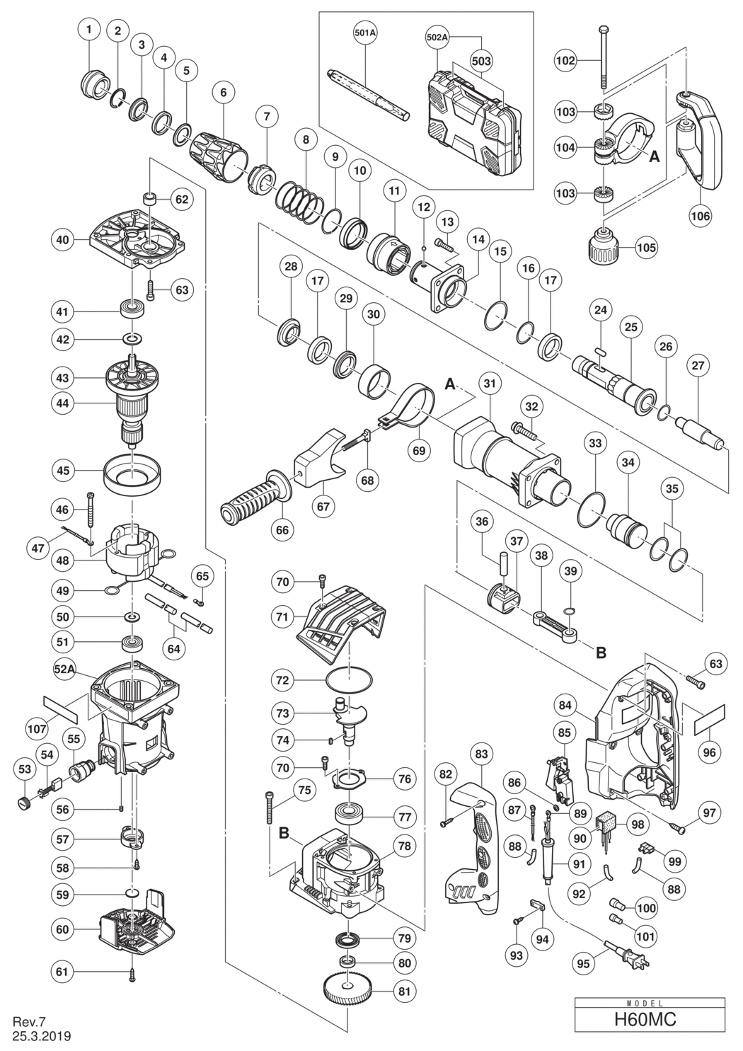 Hitachi / Hikoki H60MC Hammer Spare Parts