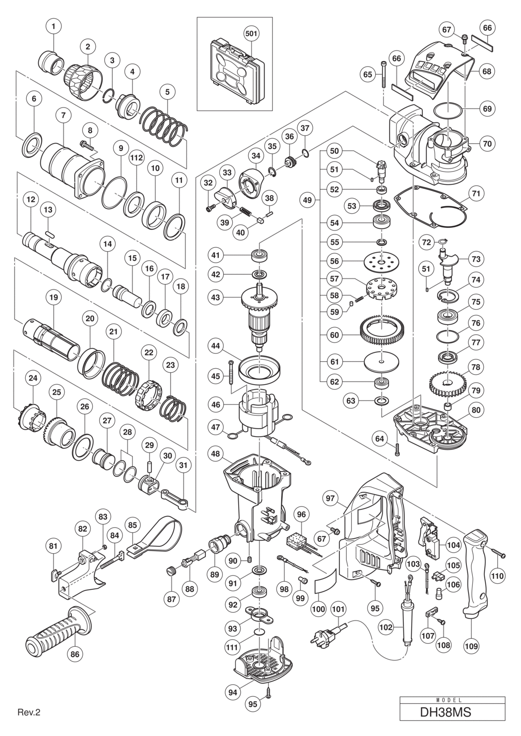 Hitachi / Hikoki DH38MS Hammer Drill Spare Parts