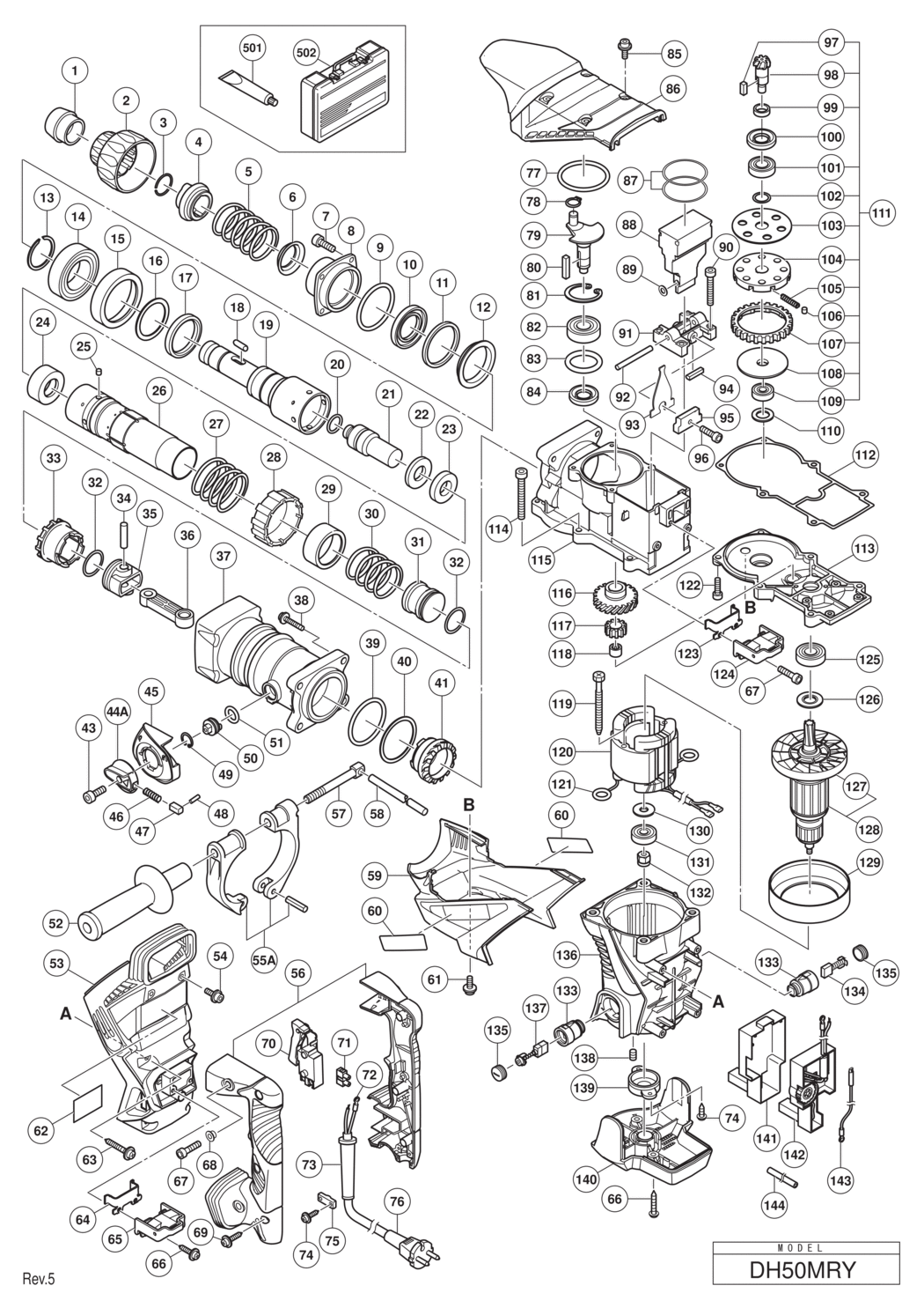 Hitachi / Hikoki DH50MRY Hammer Drill Spare Parts