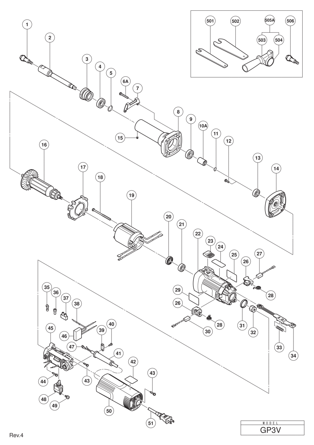 Hitachi / Hikoki GP3V Hand Grinder Spare Parts