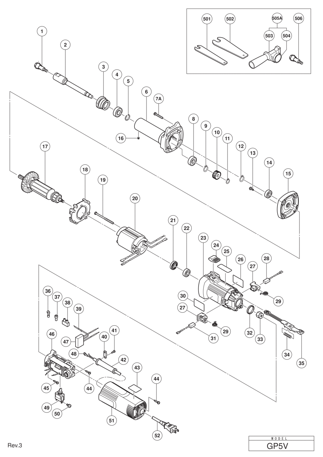 Hitachi / Hikoki GP5V Hand Grinder Spare Parts