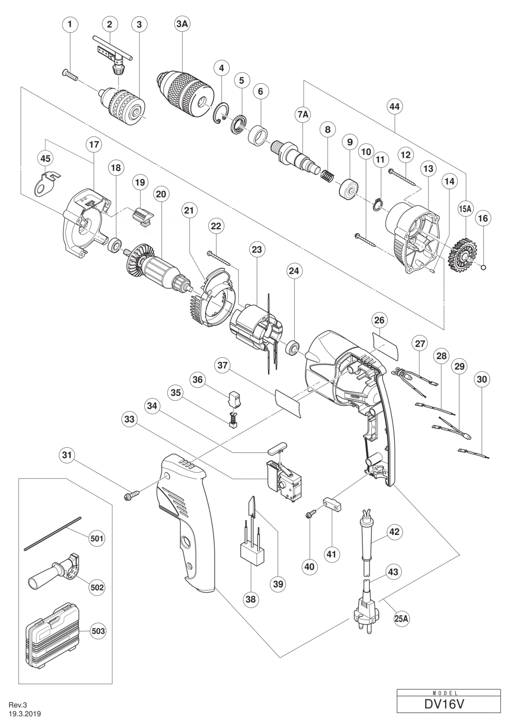 Hitachi / Hikoki DV16V Impact Drill Spare Parts