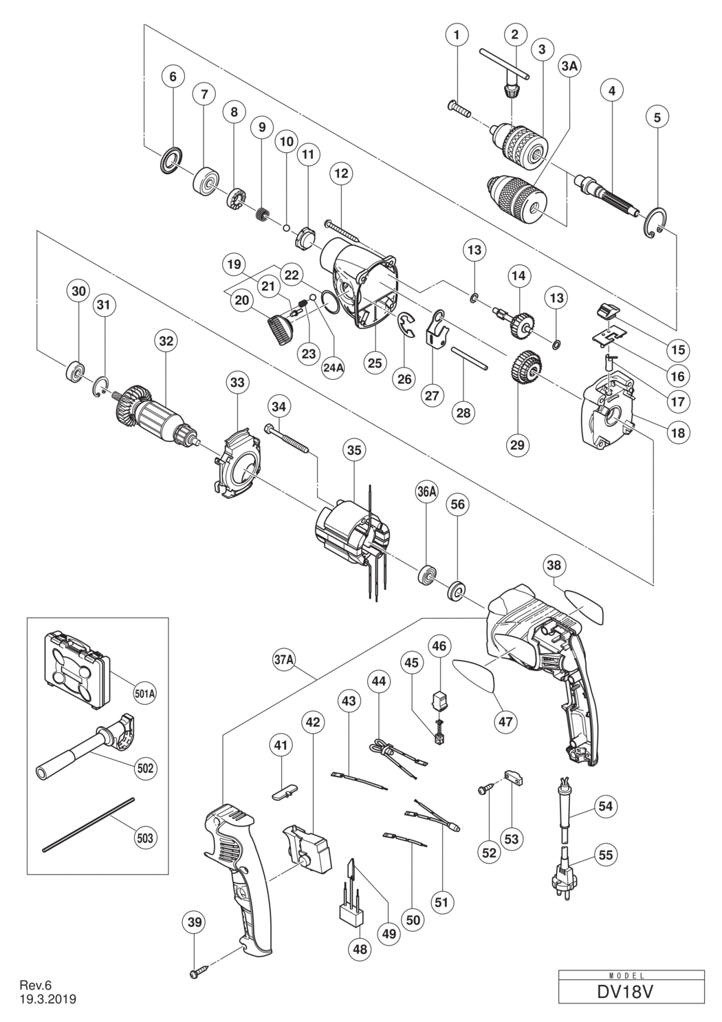 Hitachi / Hikoki DV18V Impact Drill Spare Parts