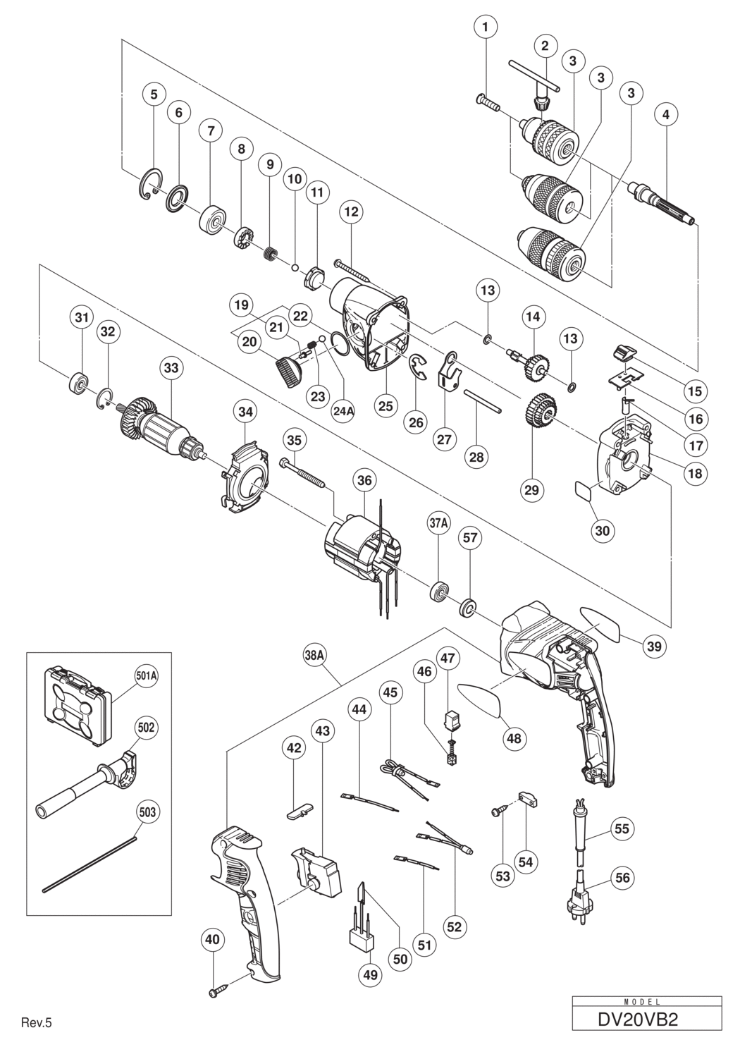 Hitachi / Hikoki DV20VB2 Impact Drill Spare Parts