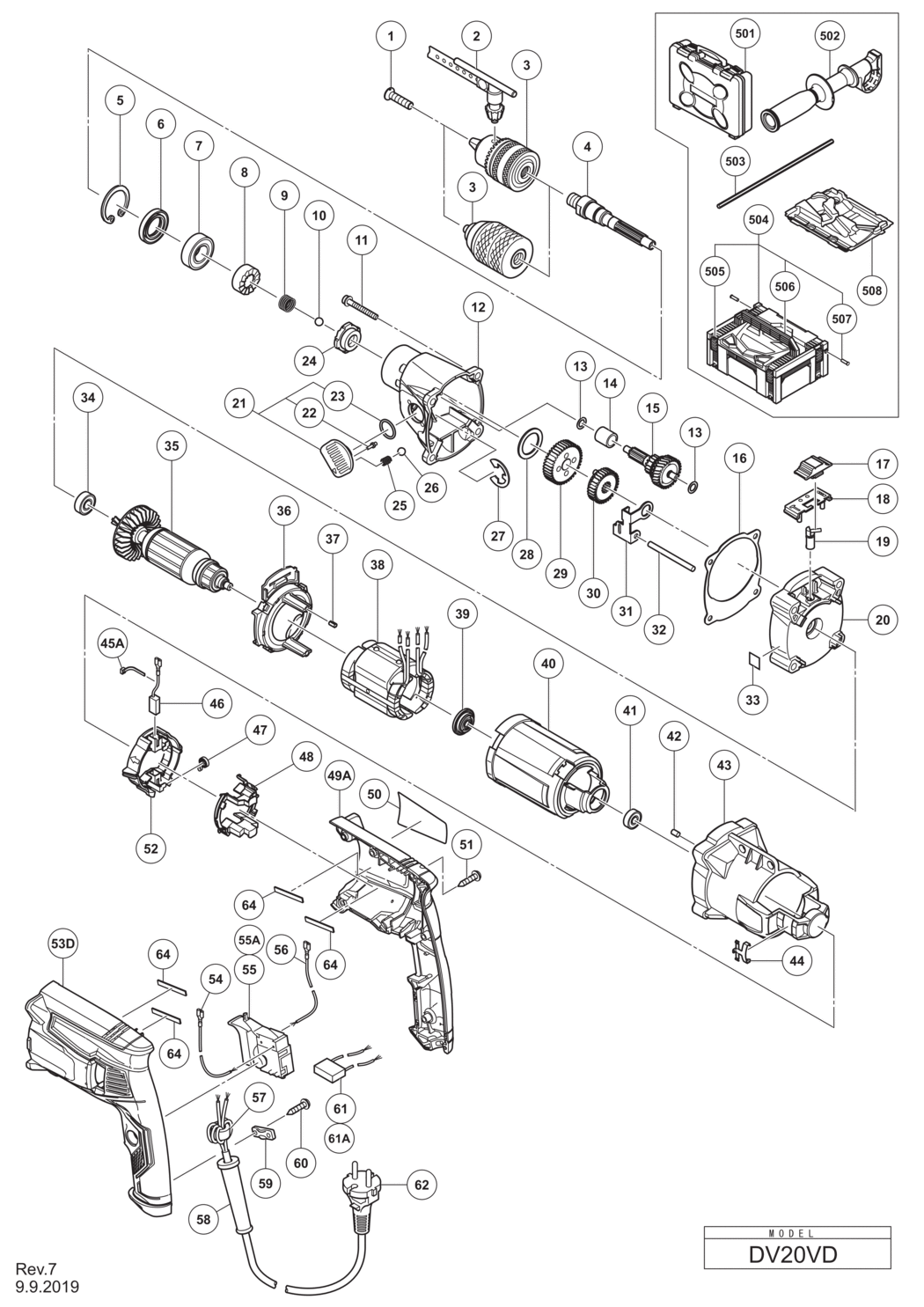 Hitachi / Hikoki DV20VD Impact Drill Spare Parts