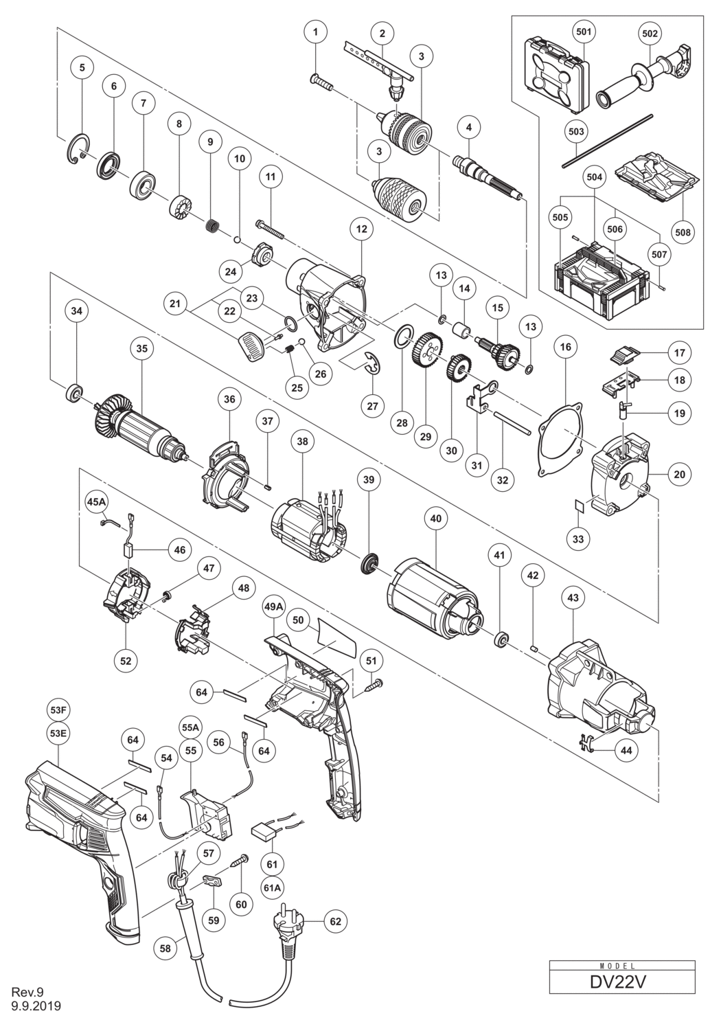 Hitachi / Hikoki DV22V Impact Drill Spare Parts