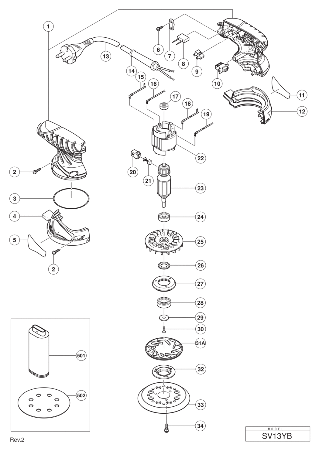 Hitachi / Hikoki SV13YB Mini Sander Spare Parts