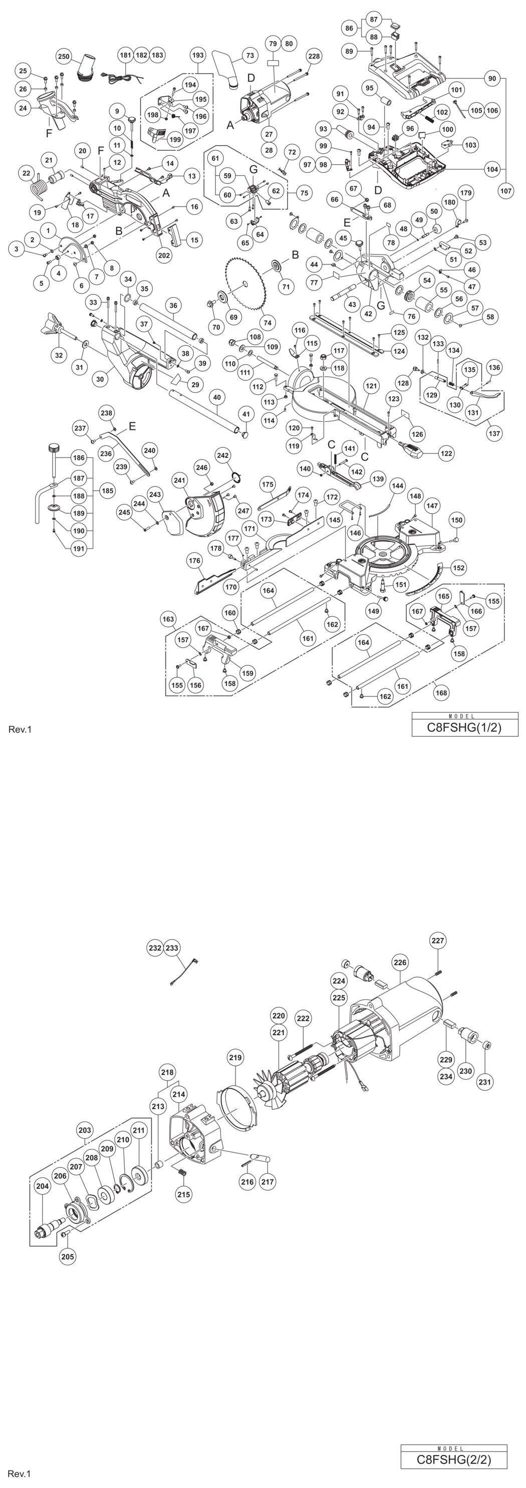 Hitachi / Hikoki C8FSHG Miter Saw Spare Parts