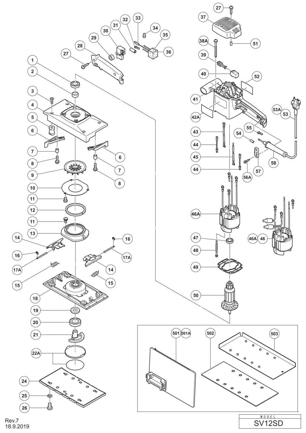 Hitachi / Hikoki SV12SD Orbital Sander Spare Parts