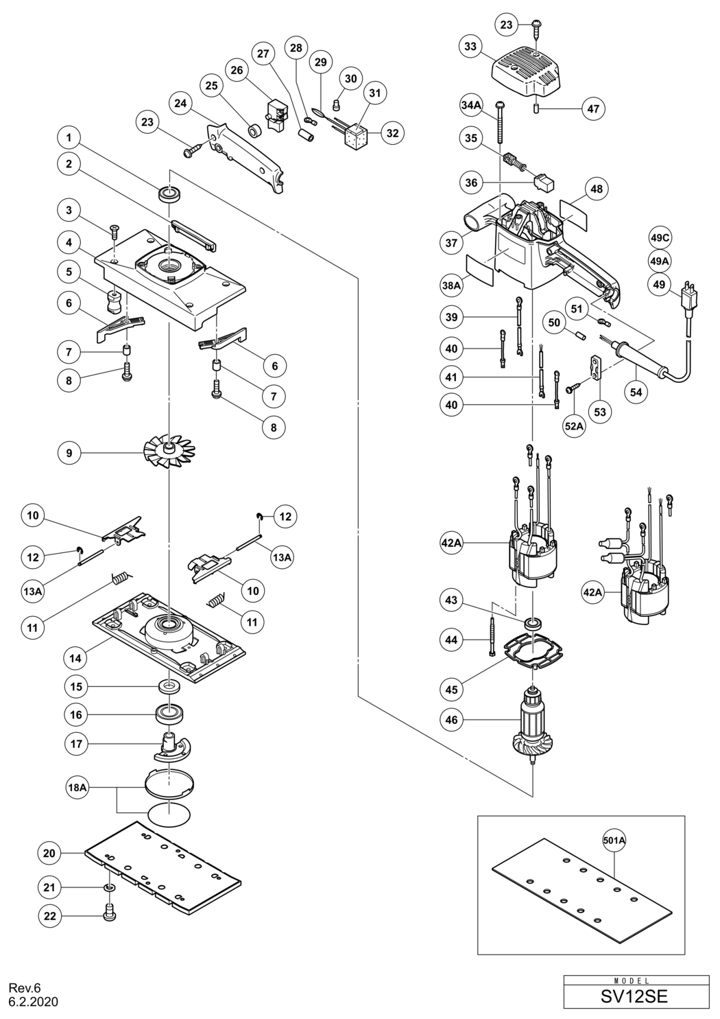 Hitachi / Hikoki SV12SE Orbital Sander Spare Parts