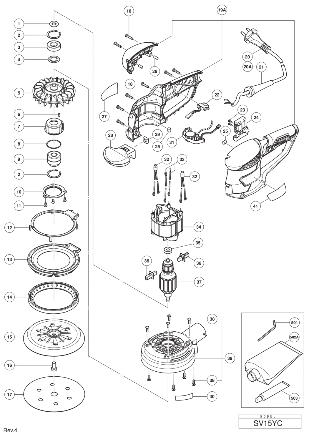 Hitachi / Hikoki SV15YC Orbital Sander Spare Parts