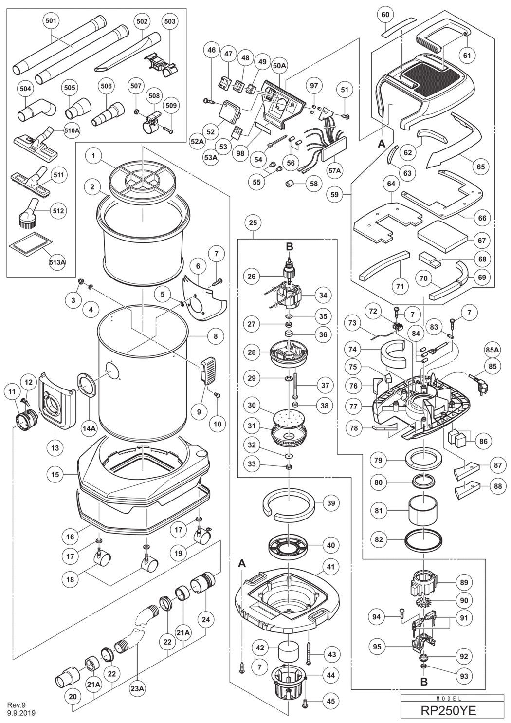 Hitachi / Hikoki RP250YE Power Tool Dust Collecter Spare Parts