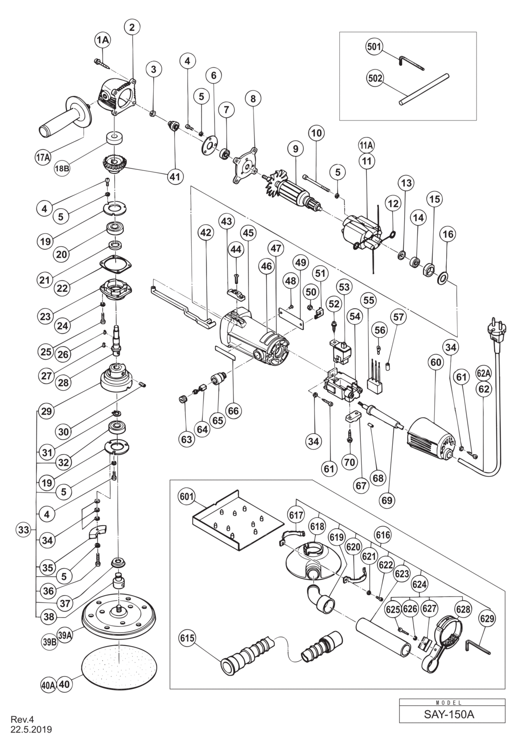 Hitachi / Hikoki SAY150A Random Orbit Sander Spare Parts