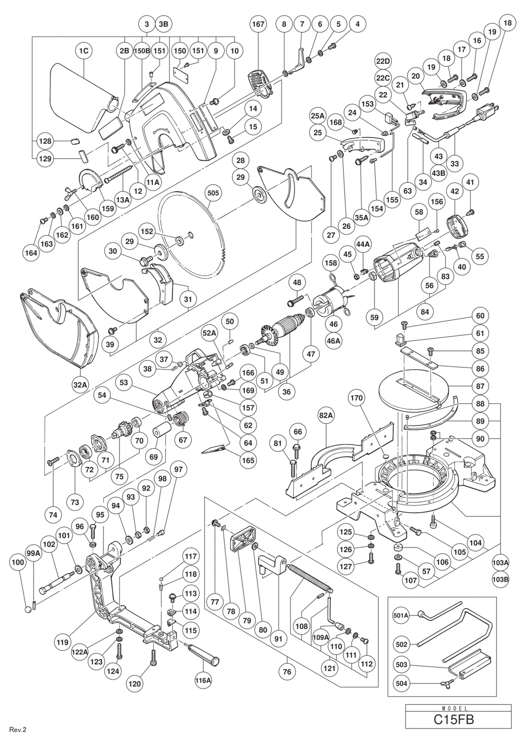 Hitachi Hikoki C15FB 15inch Miter Saw Spare Parts Miles Tool   Machinery Centre