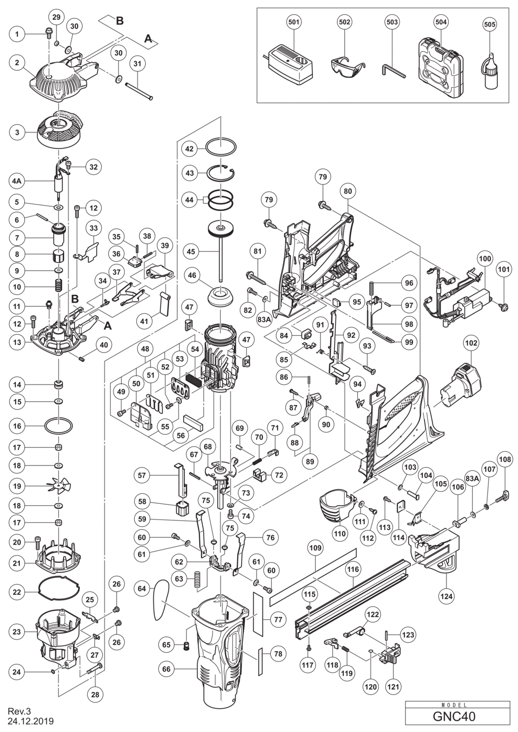 Hitachi / Hikoki GNC40 Gas Concrete Nailer Spare Parts