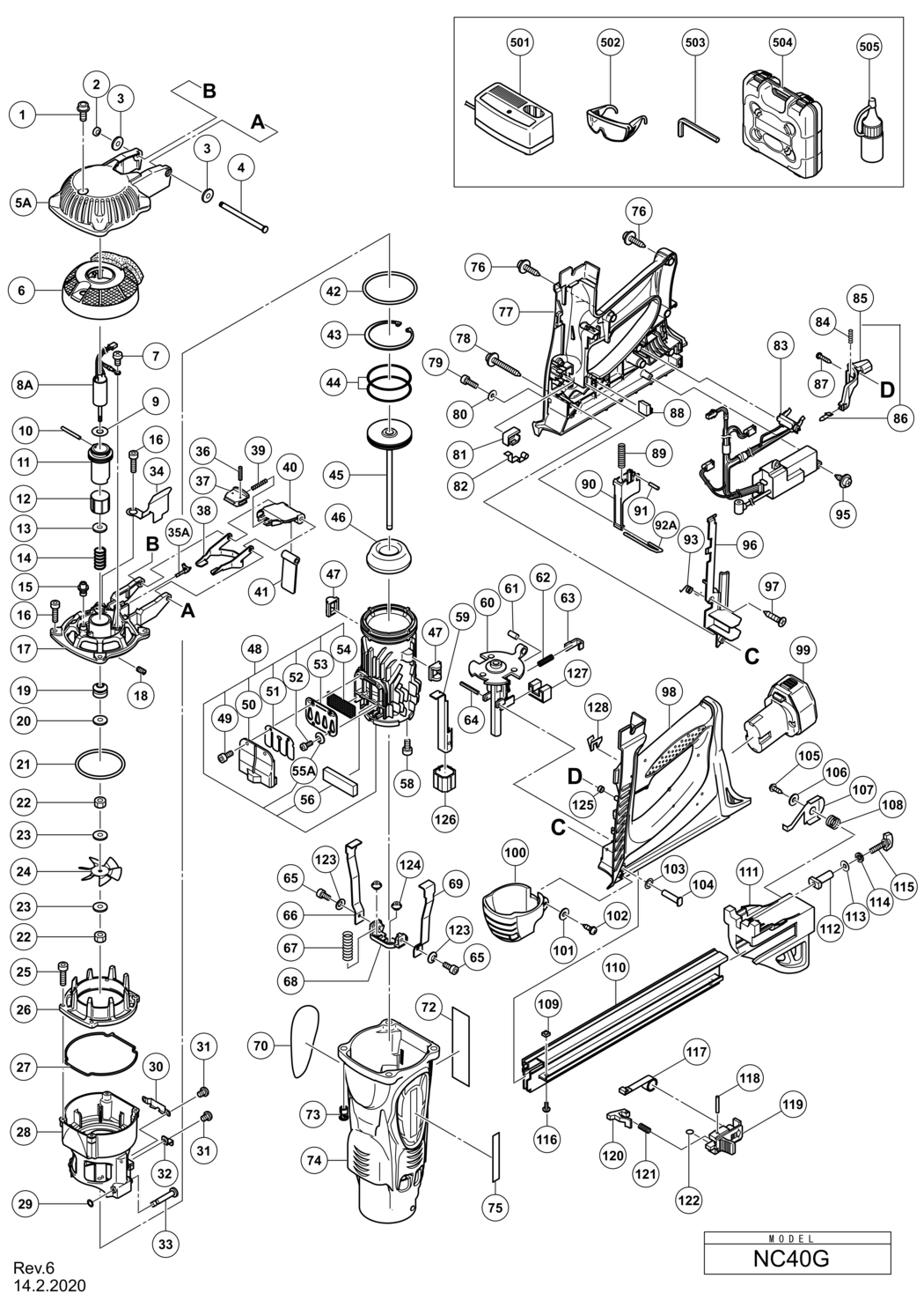 Hitachi / Hikoki NC40G Concrete Nailer Spare Parts