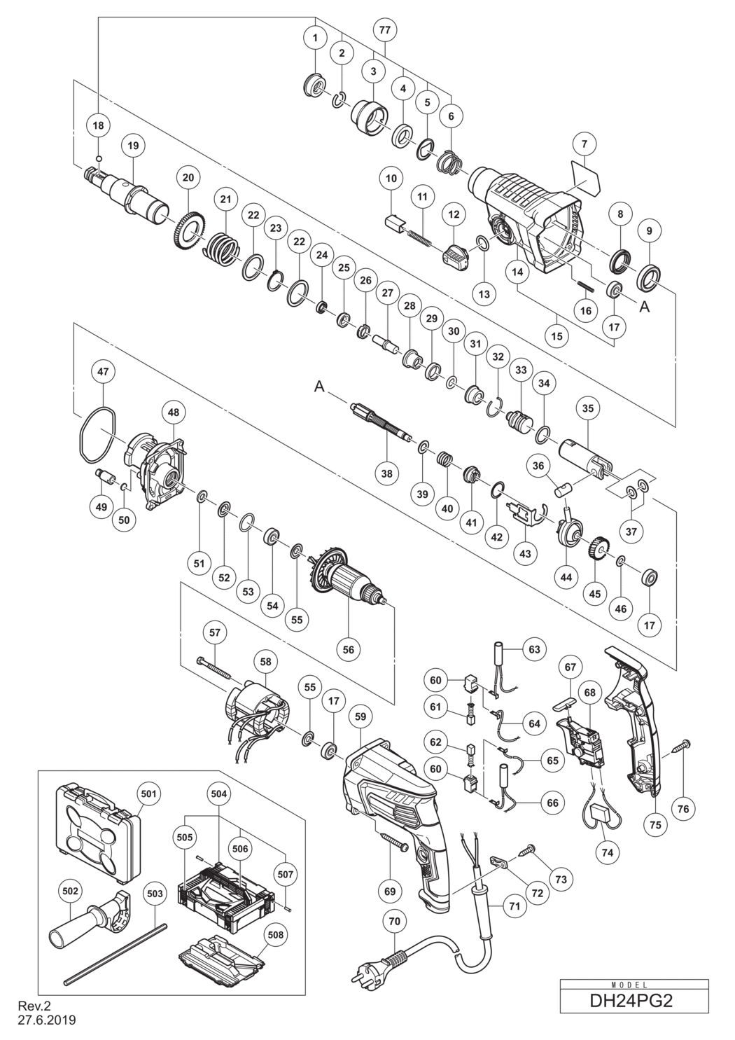 Hitachi / Hikoki DH24PG2 Rotary Hammer Spare Parts