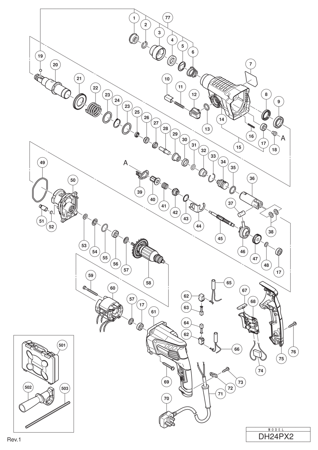 Hitachi / Hikoki DH24PX2 Rotary Hammer Spare Parts