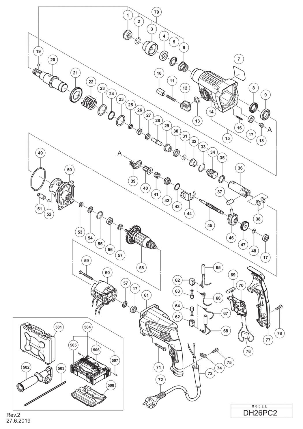 Hitachi / Hikoki DH26PC2 Rotary Hammer Spare Parts