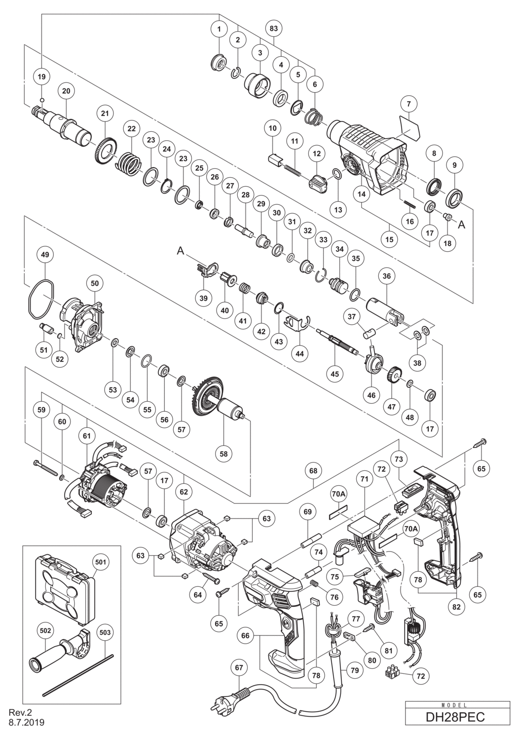 Hitachi / Hikoki DH28PEC Rotary Hammer Spare Parts