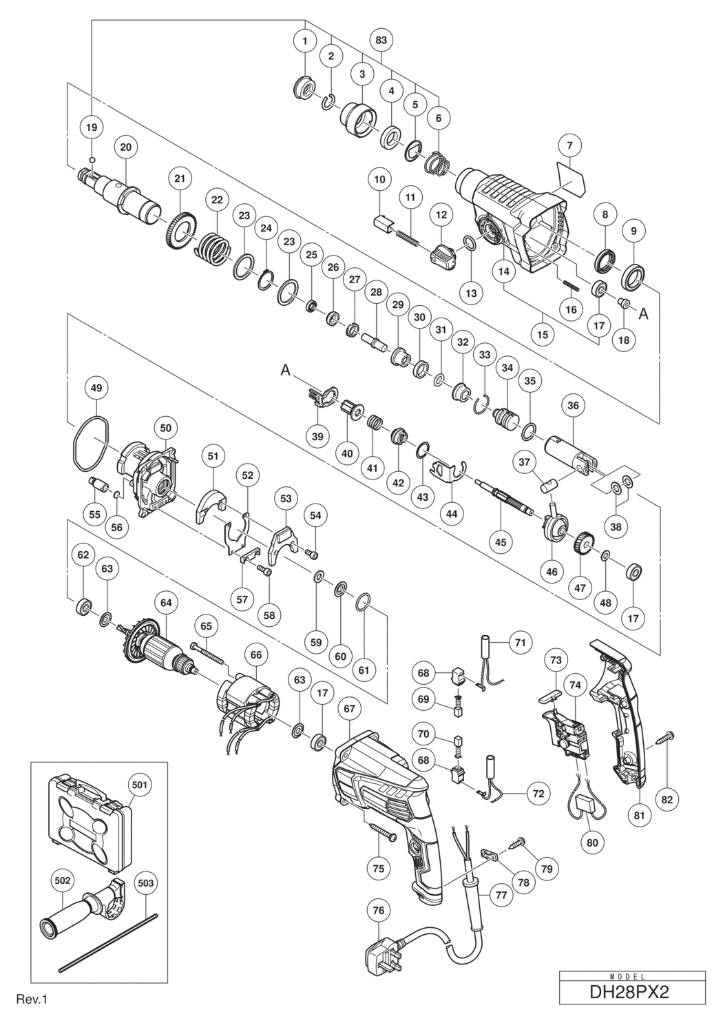 Hitachi / Hikoki DH28PX2 Rotary Hammer Spare Parts