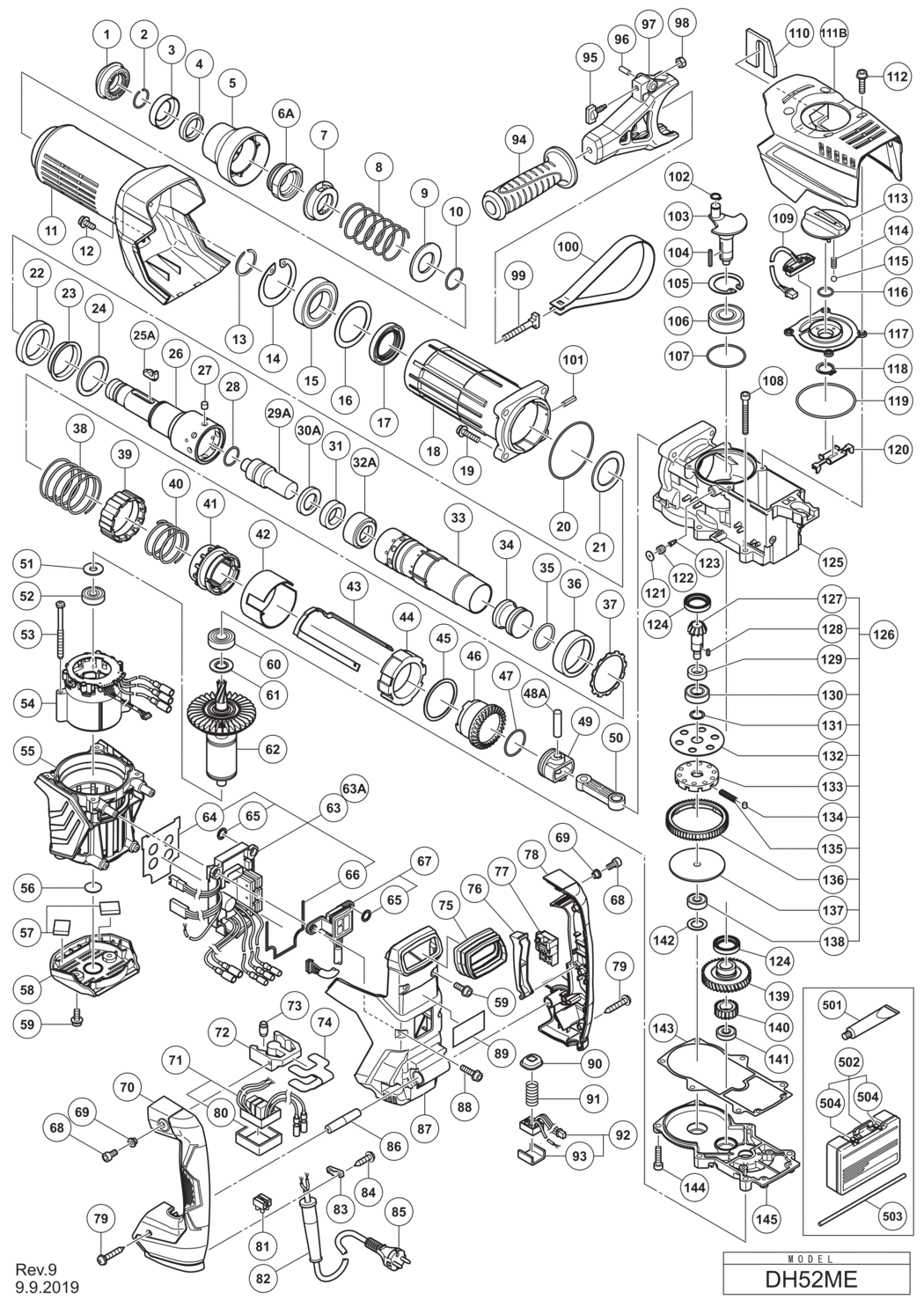 Hitachi / Hikoki DH52ME Rotary Hammer Spare Parts