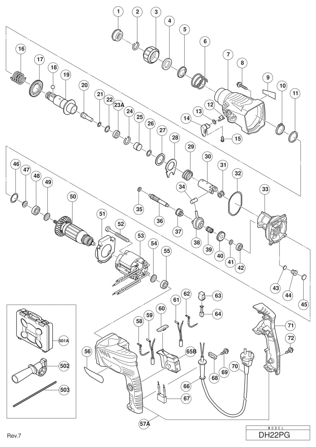 Hitachi / Hikoki DH22PG Rotary Hammer Drill Spare Parts