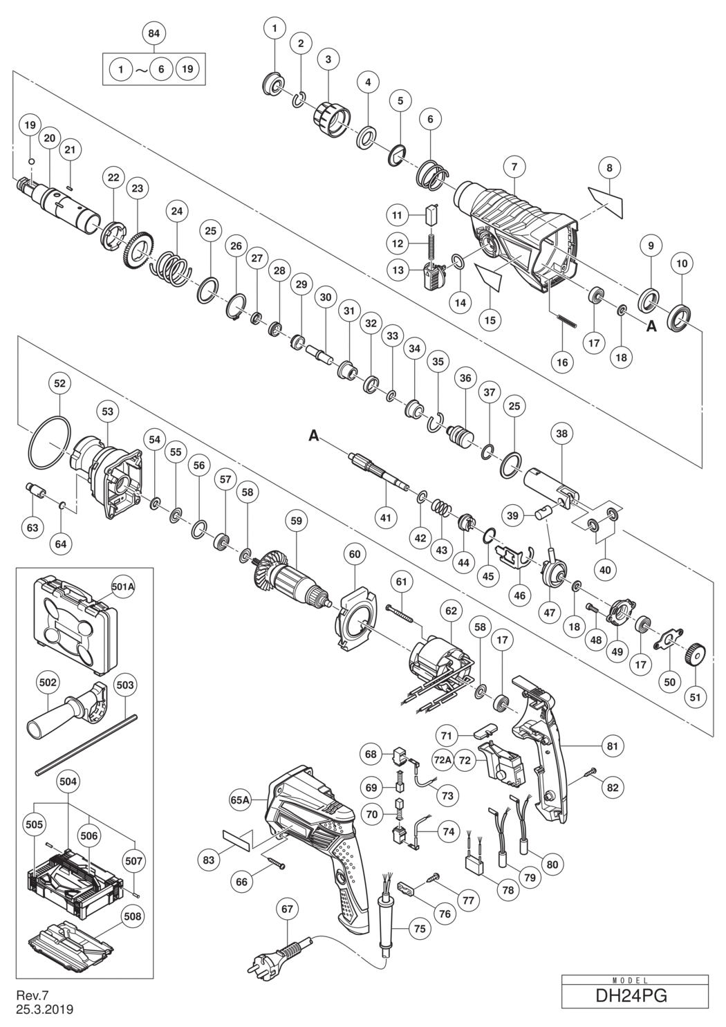 Hitachi / Hikoki DH24PG Rotary Hammer Drill Spare Parts